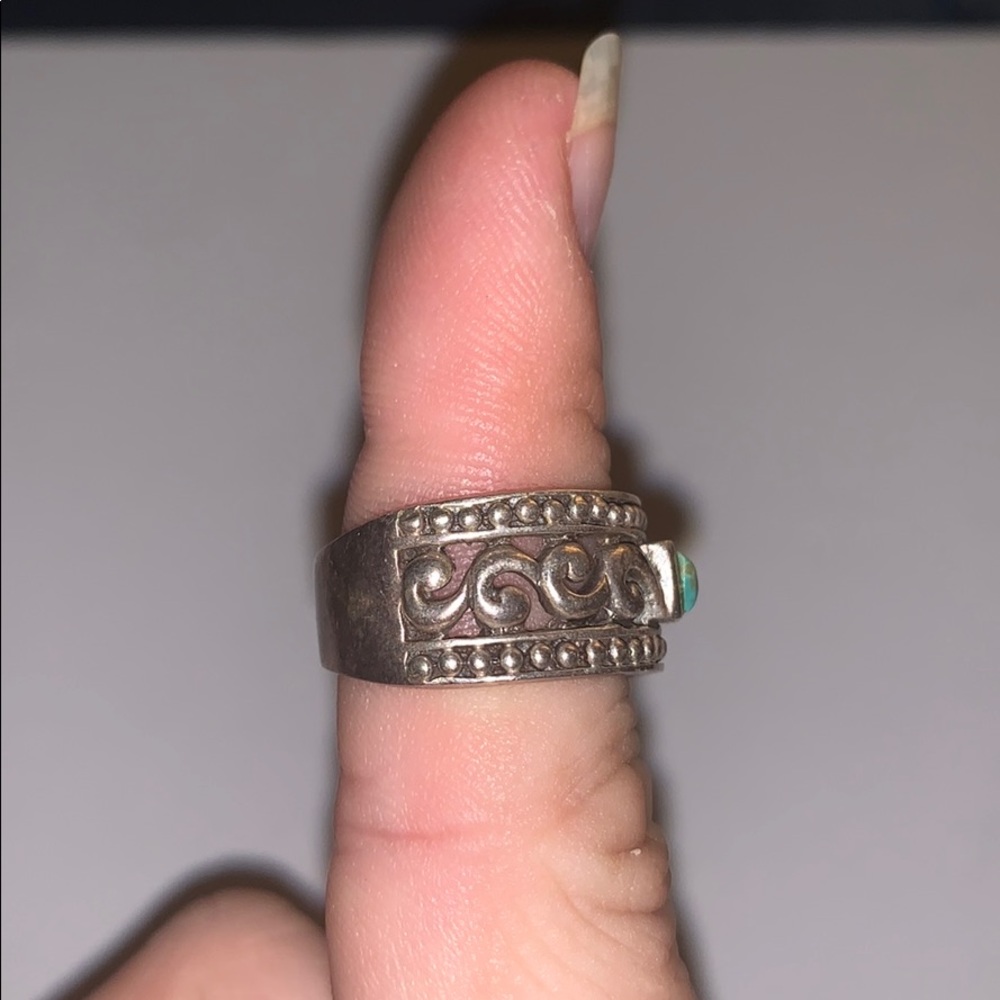 Sterling Silver Ring W/Scrollwork Turquoise - image 2